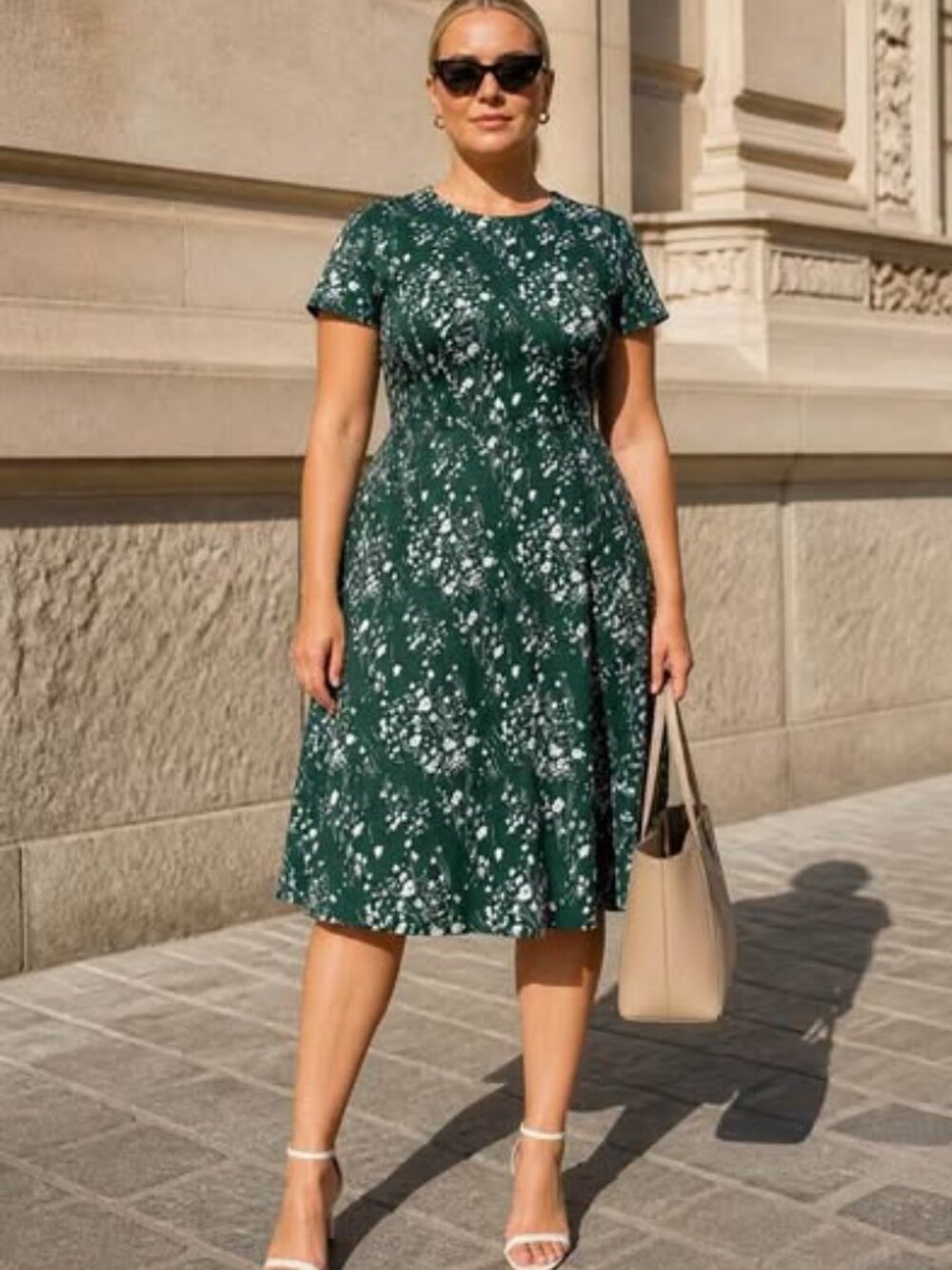 HELYO Women's Green Floral Midi Dress Size Large New with Tags Short Sleeve Fit